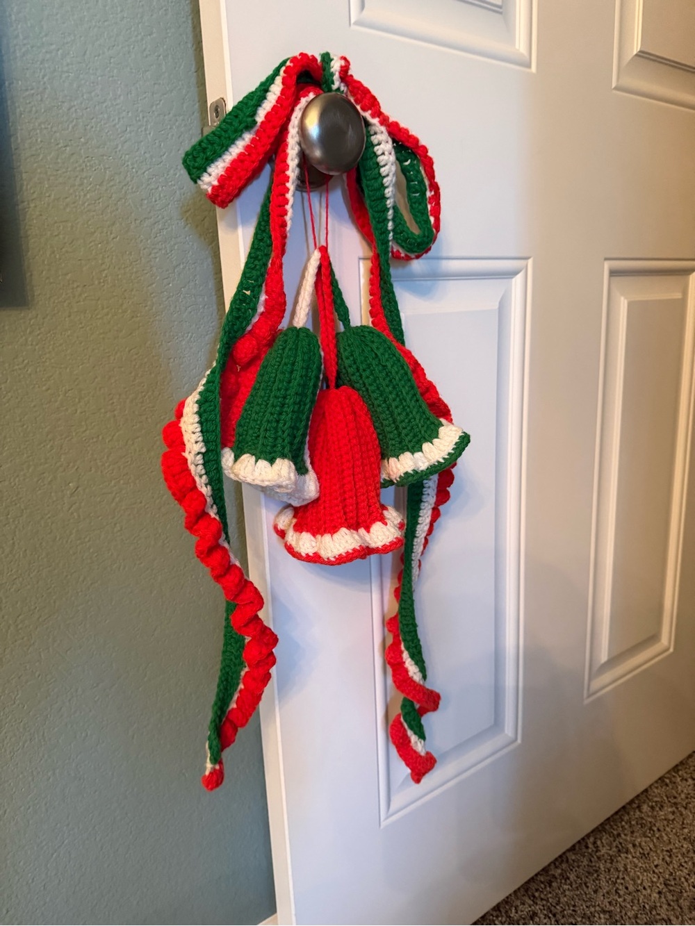 Vintage Handmade Crochet Christmas Bell Door Hanger